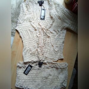 PrettyLittleThing Cream Mini Short Set